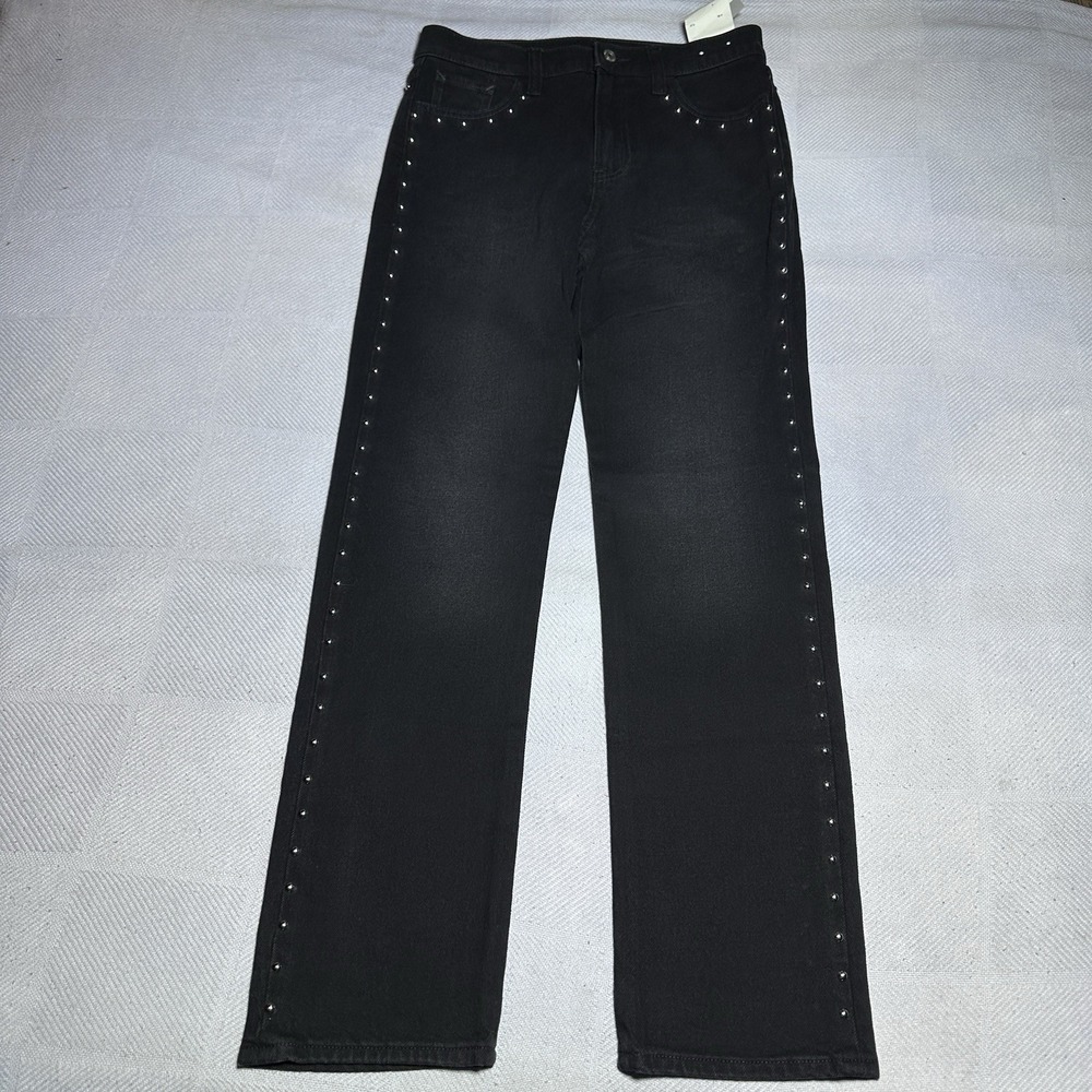 NEW Gap 90s Straight High Rise Jeans Womens 27 Silver Studded Black Wash NWT